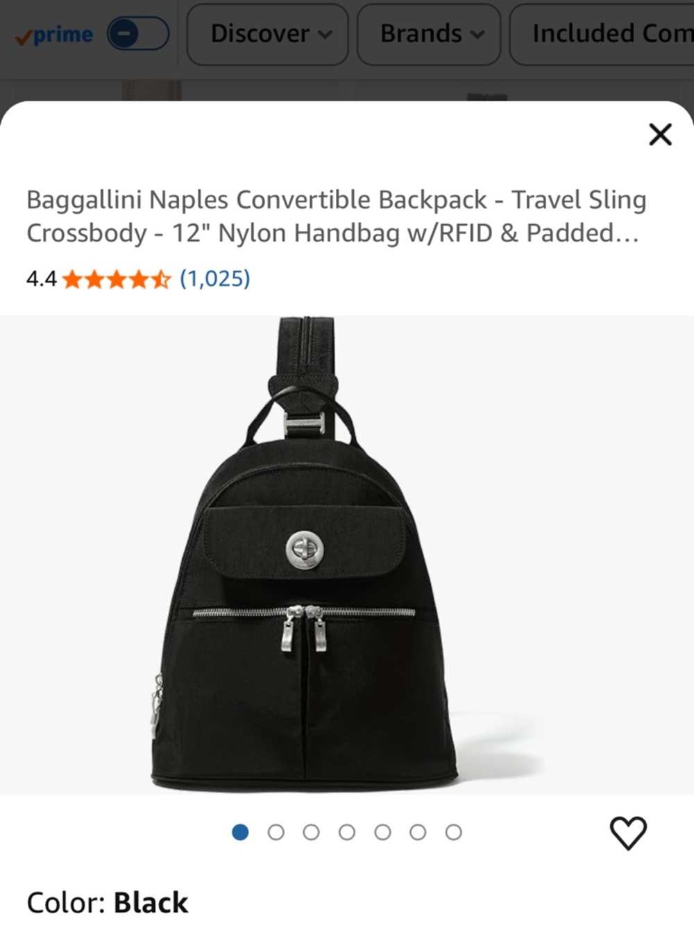 Baggallini Black Convertible Sling Backpack Crossbody